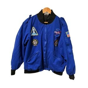 Aeromax Get Real Gear NASA Astronaut Flight Jacket Blue Patches Size Small